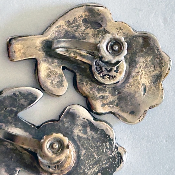 Vintage Sterling silver Abalone flower screw on earrings 925 handcrafted  in Mex - Picture 5 of 8